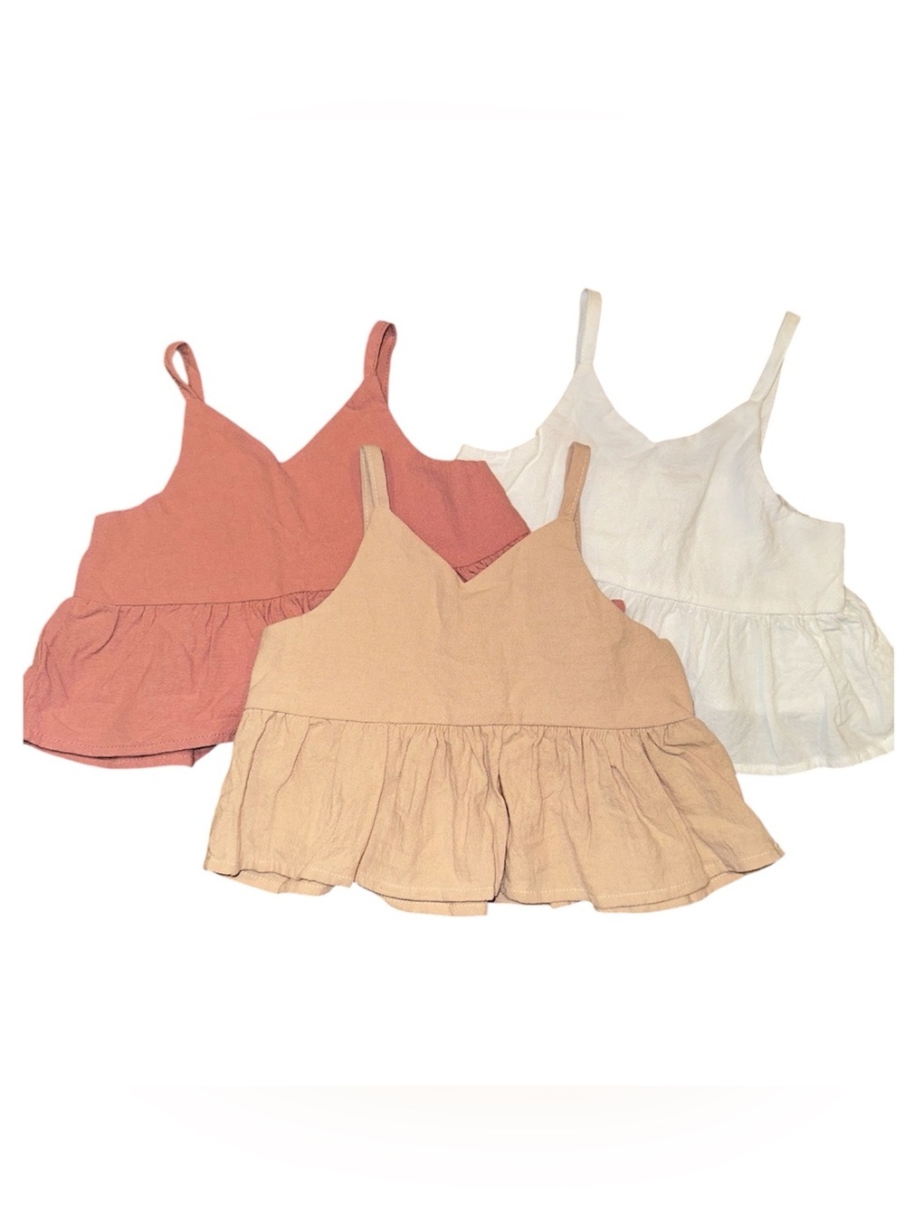 SHEIN 3 piece Girls' Tiered Spaghetti-Strap Tank Top - Coral, Peach, Cream